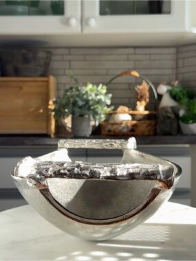Silver Decorative Serving Bowl with Ornate Handles